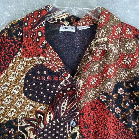 Monterey Canyon Top Womens Medium Red Brown Mixed Print Button Up 70s 80s Retro - Picture 6 of 14